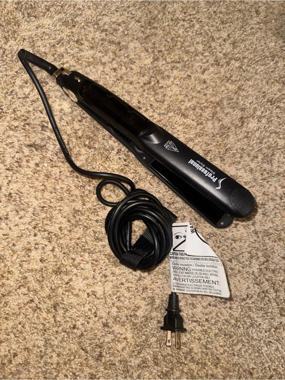 black professional steam hair straightener flat iron featuring ceramic plate